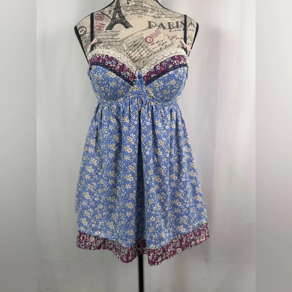 Liberty of London for Target Blue&Pink Floral Babydoll Top Lace detail size XL - Picture 2 of 15